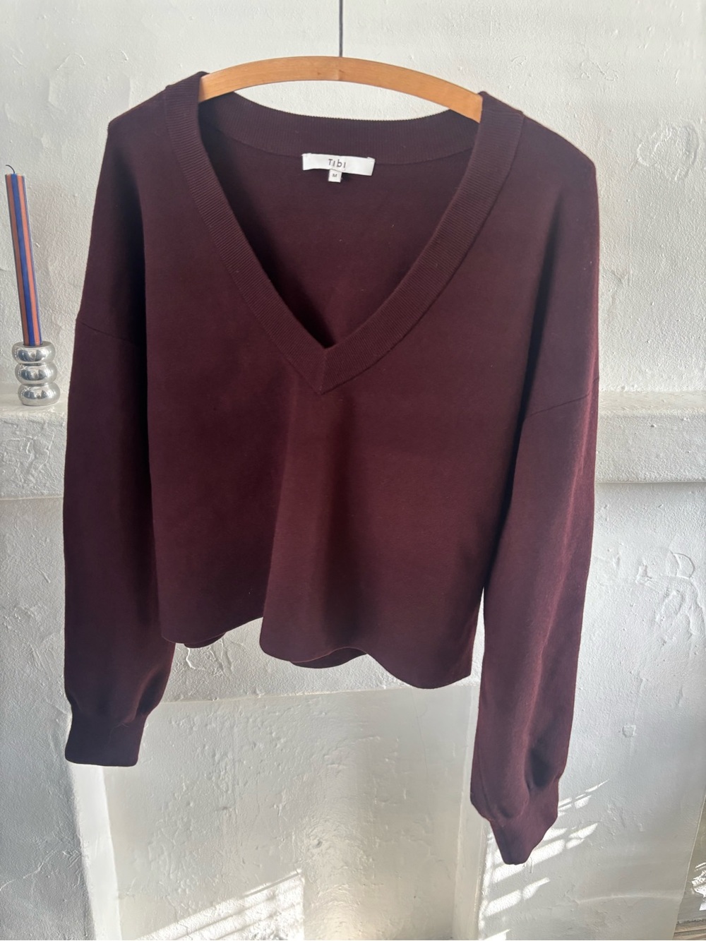 Tibi cranberry v neck wool blend sweater size Med